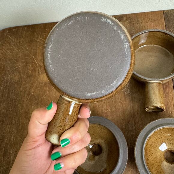 Pair VINTAGE Brown Glazed Stoneware Soup Bean Vented Lidded Tagine bowls - Picture 5 of 7